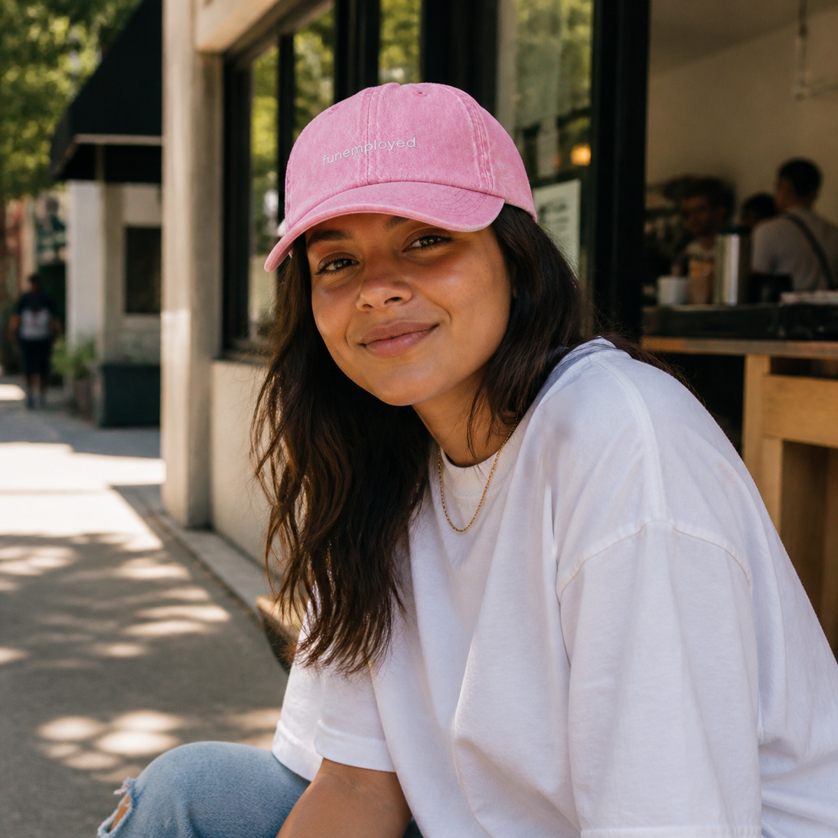Funemployed cap in Pink — embroidered washed cotton dad hat