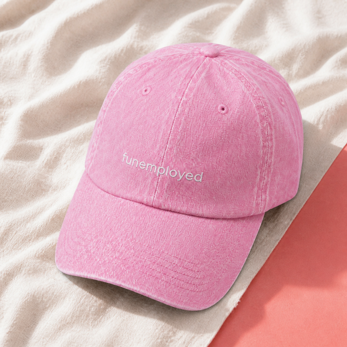 Funemployed cap in Pink — embroidered washed cotton dad hat