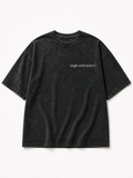 A washed black short-sleeve t-shirt with the phrase 'single until series b' printed in small white text on the left chest, displayed flat against a light gray background.